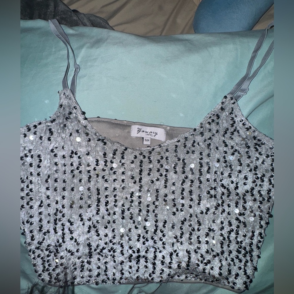 Sparkly Top Grey & Silver Size S